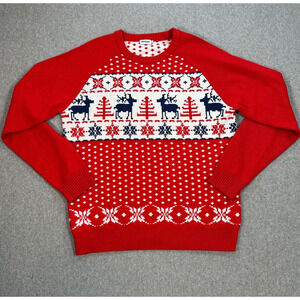 Christmas Sweater Blueberry Style Size X-Large Red Reindeer Matching Pullover